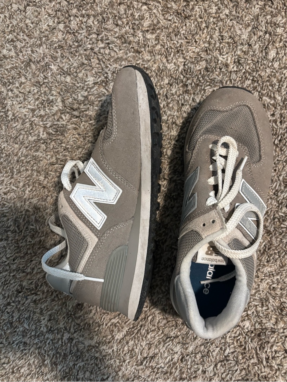 New Balance Taupe and White Suede Mesh Sneakers